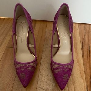 Jessica Simpson Pink Lace heels- US Size 7.5 USED